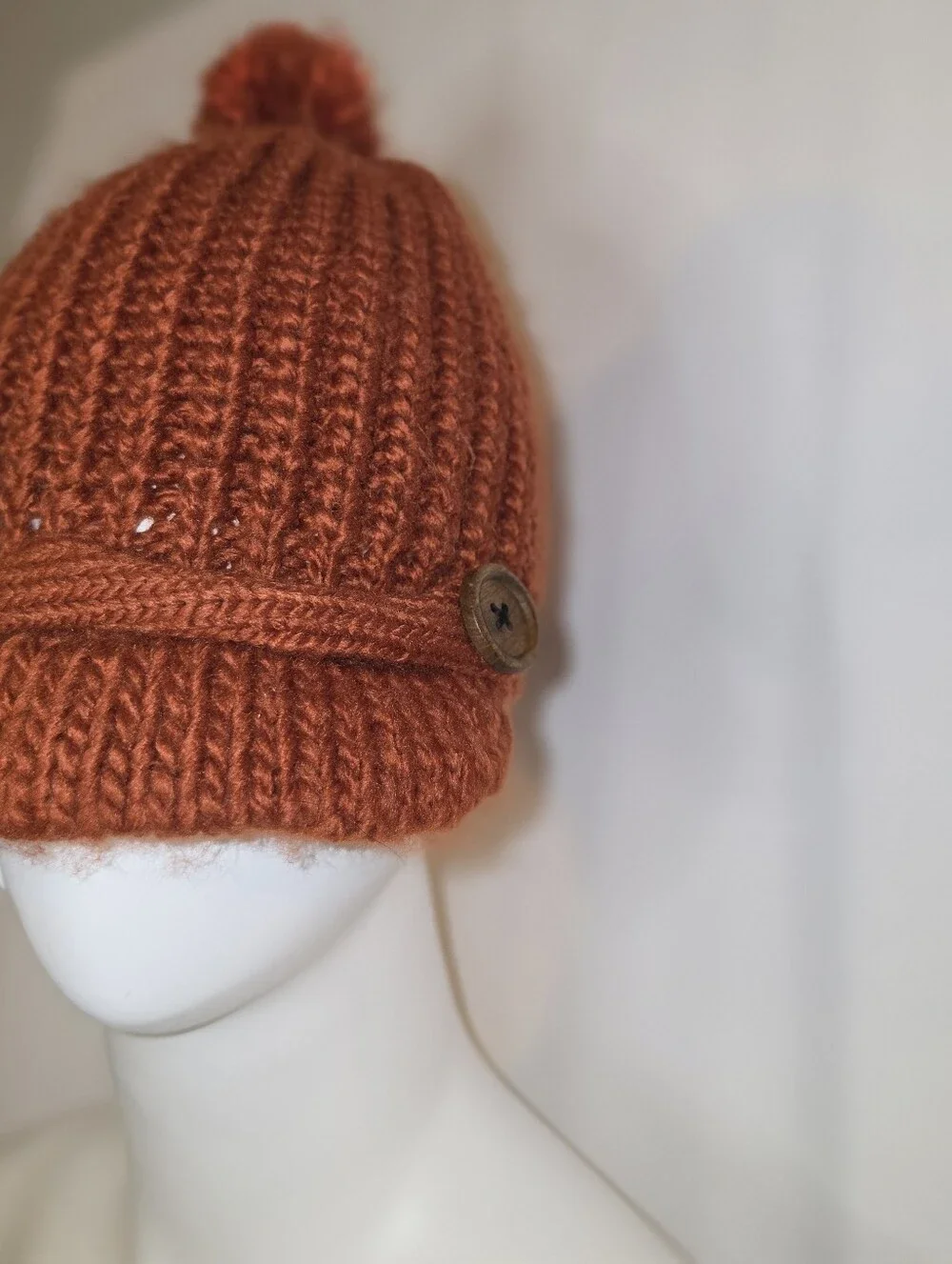 Collection Eighteen Knitted Visor Hat with Pom-Pom & Buttons One Size